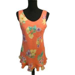 Vintage 90's DJI Size 5/6 Floral Tropical Lined Tiered Dress Sleeveless Orange